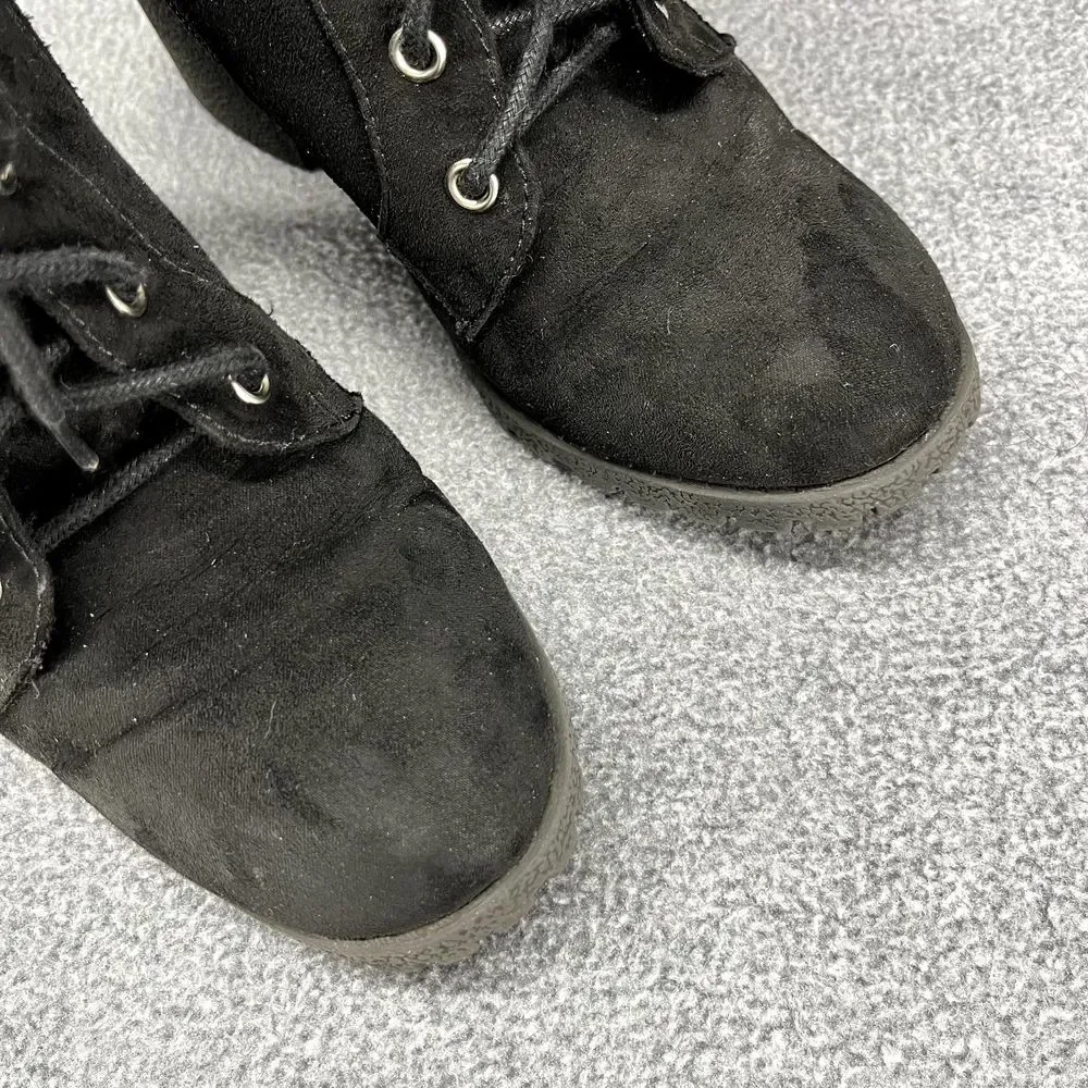 Sugar Boots Women 6 M Black Lacy Suede Heeled Zipper Lace‎ Up